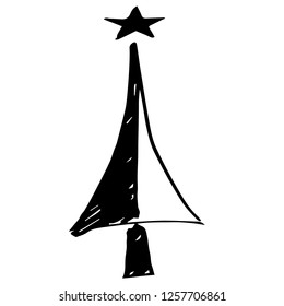 Hand Drawn Vector Illustration of Christmas Holiday Pine Tree Star for Graphic Design. Doodle, Sketch, Ink, Brush for Template, Icon, Logo.