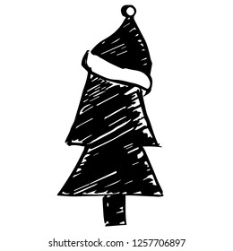 Hand Drawn Vector Illustration of Christmas Holiday Pine Tree Star for Graphic Design. Doodle, Sketch, Ink, Brush for Template, Icon, Logo.