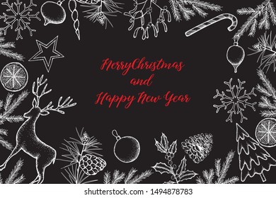 Hand drawn vector  illustration Christmas  greeting card or invitation design .Winter design elements . Perfect for posters, prints.