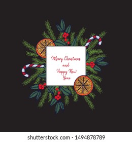 Hand drawn vector  illustration Christmas  greeting card or invitation design .Winter design elements . Perfect for posters, prints.