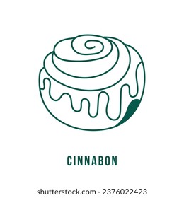 Hand drawn vector illustration of cinnamon roll. Bun with lettering. Pastry for fast food menu, cafe decor