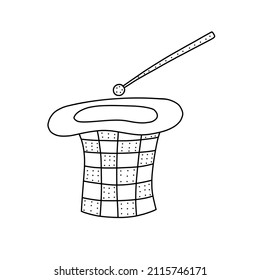 Hand drawn vector illustration of circus magic hat in doodle style. Cute illustration of circus equipment on a white background in doodle style.