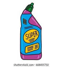 a hand drawn vector illustration of the cleaning disinfectant in a plastic bottle on white background isolated