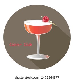 Hand drawn vector illustration of Clover club alcohol cocktail. Bar menu