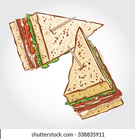 Hand drawn vector illustration of a Club Sandwich, Clubhouse Sandwich