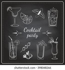 Hand drawn vector illustration of cocktails set. Vector illustration