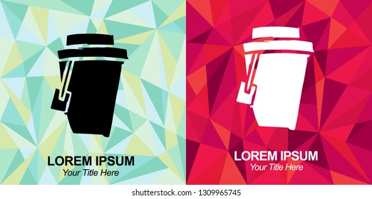 Hand Drawn Vector Illustration of Coffee Drink with Green and Red Polygon Geometric Background