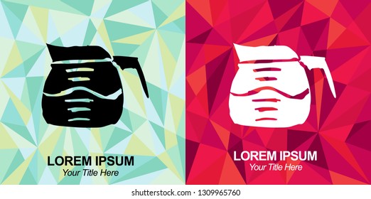 Hand Drawn Vector Illustration of Coffee Drink with Green and Red Polygon Geometric Background