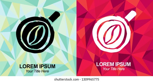 Hand Drawn Vector Illustration of Coffee Drink with Green and Red Polygon Geometric Background