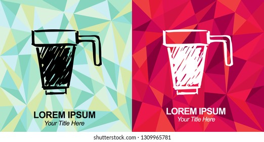 Hand Drawn Vector Illustration of Coffee Drink with Green and Red Polygon Geometric Background