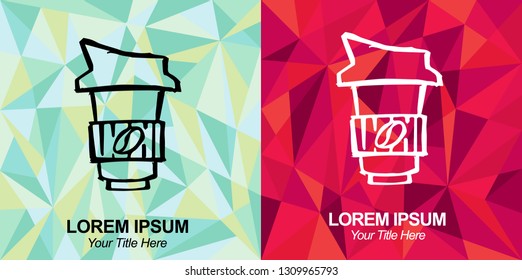 Hand Drawn Vector Illustration of Coffee Drink with Green and Red Polygon Geometric Background