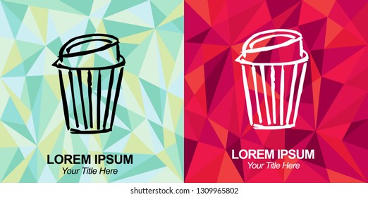 Hand Drawn Vector Illustration of Coffee Drink with Green and Red Polygon Geometric Background
