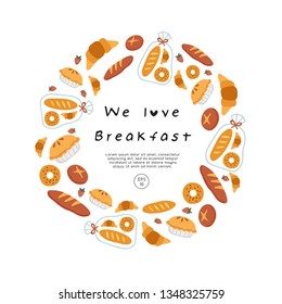 Hand drawn vector illustration of coffee, sweets and pastry