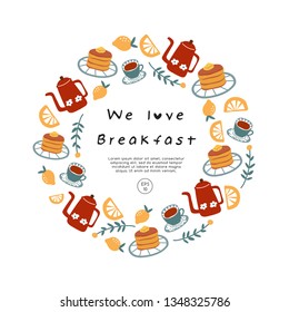 Hand drawn vector illustration of coffee, sweets and pastry