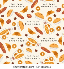 Hand drawn vector illustration of coffee, sweets and pastry : Seamless Pattern
