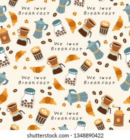 Hand drawn vector illustration of coffee, sweets and pastry : Seamless Pattern