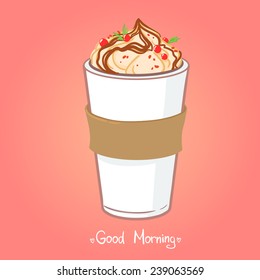 Hand drawn vector illustration - coffee drink with chocolate.