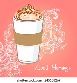 Hand drawn vector illustration - coffee drink with chocolate