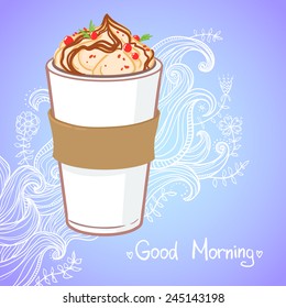 Hand drawn vector illustration - coffee drink with chocolate