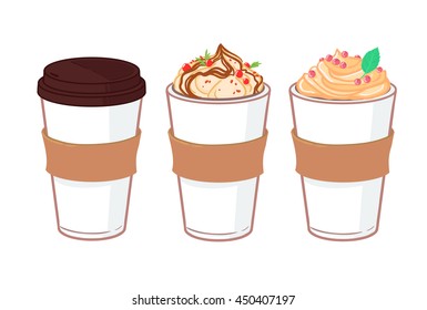 Hand drawn vector illustration - Coffee to go and other sweet desserts. Perfect for invitations, greeting cards, prints, menu, posters