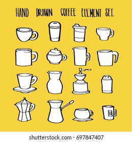 Hand drawn vector illustration coffee elements collection set for infographic or other uses.