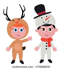 Hand drawn vector illustration collection of a cute child, holiday costume. Vector Illustration.