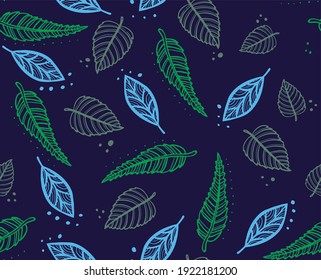 Hand drawn vector illustration with collection of leaves in doodle style. Autumn natural design for greeting card. Vector illustration