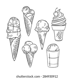 Hand drawn vector illustration - Collection of ice cream. 