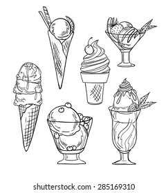 Hand drawn vector illustration - Collection of ice cream. 