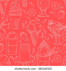 Hand drawn vector illustration - Collection of ice cream. Seamless pattern