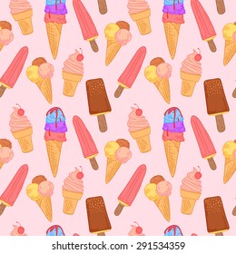 Hand drawn vector illustration - Collection of ice cream. Seamless pattern