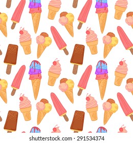 Hand drawn vector illustration - Collection of ice cream. Seamless pattern