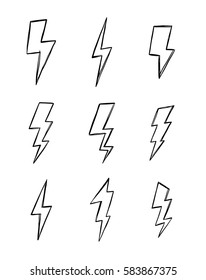 Hand Drawn Vector Illustration - Collection Of Lightning. Design Elements In Sketch Style. 