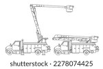 Hand drawn Vector illustration color children construction aerial service truck clipart