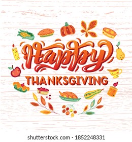 Hand gezeichnete Vektorgrafik der Phrase "Fröhliches Thanksgiving" für Banner, Poster, Grußkarte oder Vorlage