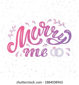 Hand drawn vector illustration with color lettering on textured background Marry Me for banner, card, billboard, social media, invitation, celebration, advertising, poster, decoration, print, template