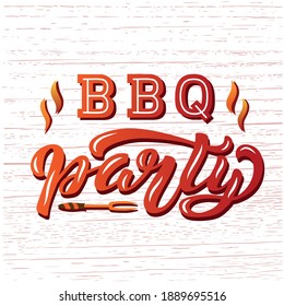 Hand drawn vector illustration with color lettering on white background BBQ Party for invitation, celebration, card, social media content, advertising, decor, poster, print, website, banner, template