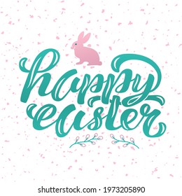 Hand drawn vector illustration with color lettering on textured background Happy Easter for greeting card, invitation, celebration, advertising, poster, card, banner, print, label, decor, template