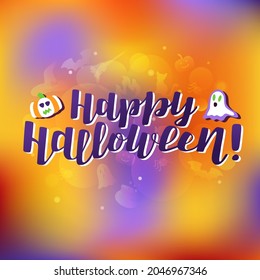 Hand drawn vector illustration with color lettering on textured background Happy Halloween for banner, event, invitation, celebration, advertising, poster, print, sticker, label, template, home decor