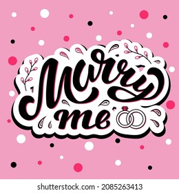 Hand drawn vector illustration with color lettering on textured background Marry Me for banner, card, billboard, social media, invitation, celebration, advertising, poster, decoration, print, template