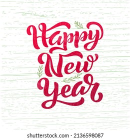 Hand drawn vector illustration with color lettering on textured background Happy New Year for winter season greeting, invitation, celebration, advertising, poster, card, banner, print, label, template