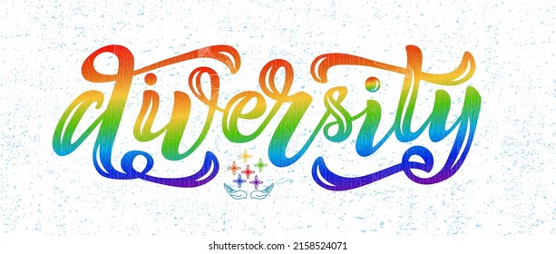 Hand drawn vector illustration with color lettering on textured background Diversity for poster, banner, card, invitation, advertising, info message, social media, concept, flyer, website, template