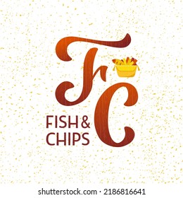 Hand drawn vector illustration with color lettering on textured background Fish and Chips for billboard, invitation, card, design, flyer, advertising, decor, poster, print, website, banner, template
