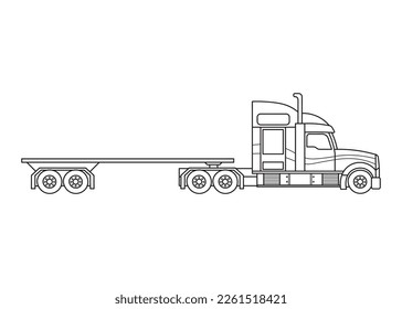 Hand drawn Vector illustration color children construction lowbed trailer truck