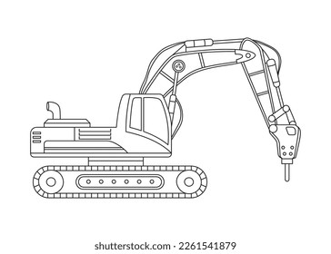 Hand drawn Vector illustration color children construction drilling machine excavator