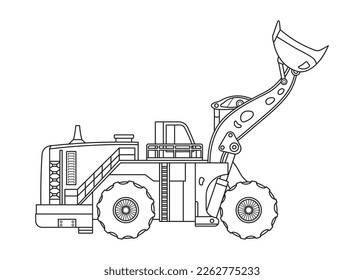 Hand drawn Vector illustration color children construction large wheel loader clipart