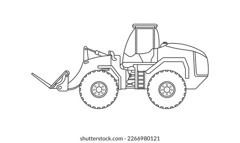 Hand drawn Vector illustration color children forklift wheel loader construction machine clipart