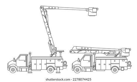 Hand drawn Vector illustration color children construction aerial service truck clipart