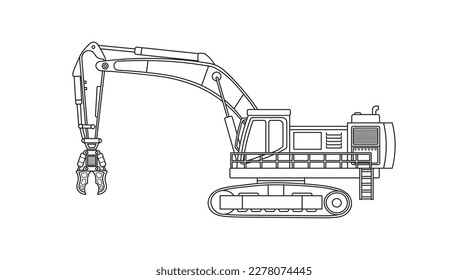 Hand drawn Vector illustration color children construction grapple excavator construction machine clipart