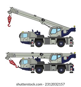 Hand drawn Vector illustration color children construction truck mounted crane construction machine clipart